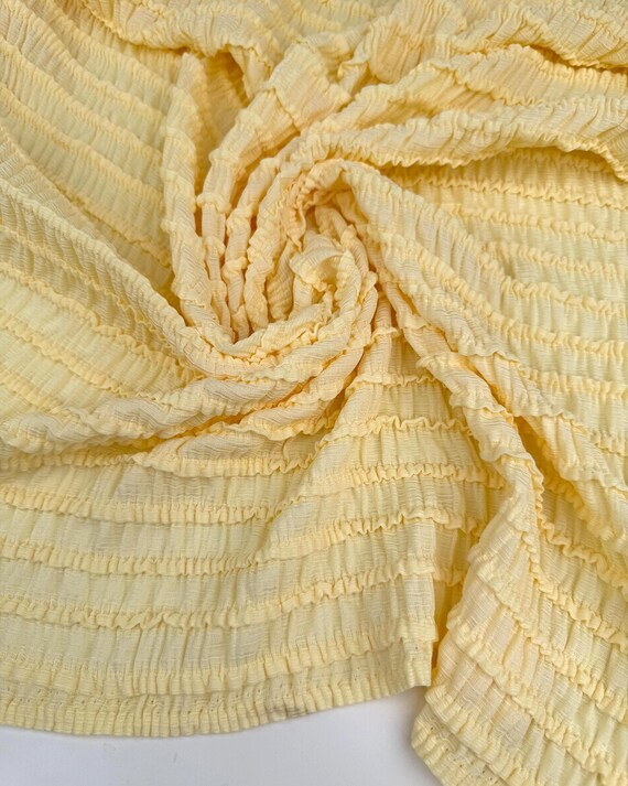 Yellow Wavy Smocked Fabric by Yard, 4-Way Stretch Shirred Knit Newborn, Fashion & Lingerie Yardage 210 GSM