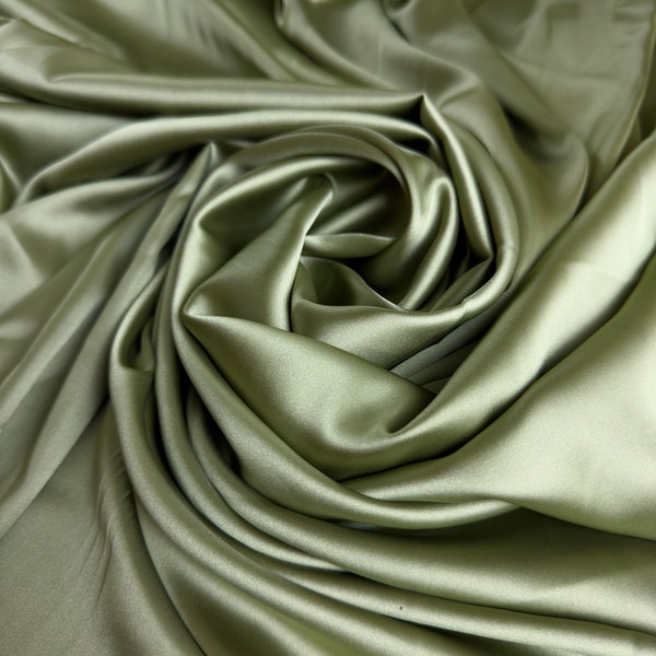 Luxury Sage Green Silky Satin Fabric By Yard, Olive Green Bridal Stretch Satin Fabric for Dress, Gown, Backdrops DYI Decorations, Spandex %5