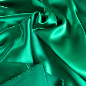 Kelly Green Silky Satin Stretch Fabric By Yard, Emerald Green Bridal Satin Fabric for Dress, Gown, Backdrops Event Decorations, Spandex %5