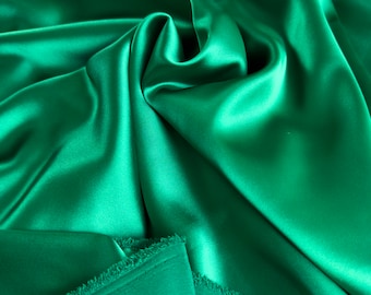 Kelly Green Silky Satin Stretch Fabric By Yard, Emerald Green Bridal Satin Fabric for Dress, Gown, Backdrops Event Decorations, Spandex %5
