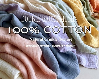 100% Cotton Double Gauze Fabric by the Yard, Soft Crinkle Muslin for Swaddles, Dresses & Baby Blankets – 50/52″ Wide
