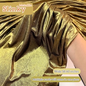 4 Way Stretch Gold Slinky Metallic Fabric by Yard Shimmer Luxury Slinky, Holographic Foil Spandex for Decor Bridal Gowns, Dancewear 250GSM