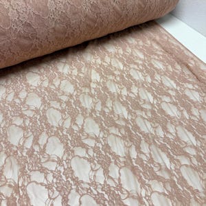 Nude taupe floral stretch lace fabric for lingerie making and sheer apparel inserts. Professional grade 4-way stretch nylon spandex.