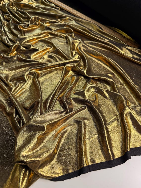 4 Way Stretch Gold Slinky Metallic Fabric by Yard Shimmer Luxury Slinky, Holographic Foil Spandex for Decor Bridal Gowns, Dancewear 250GSM