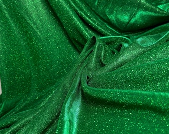 Grün Metallic Lurex, Smaragdgrün Stretch Schimmer Stoff, Sparkle Glitter Stoff für Kleid, Hintergrund Schüttgut, 2-Wege-Stretch Premium-Qualität