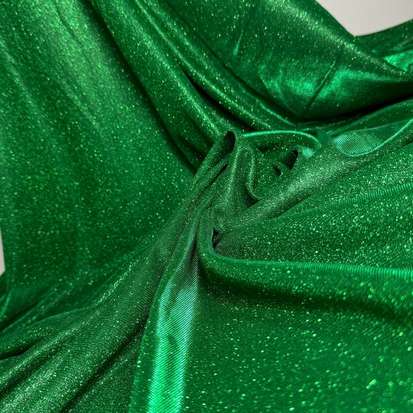 Green Metallic Lurex, Emerald Green Stretch Shimmer Fabric, Sparkle Glitter Fabric for Gown, Backdrop By Yard, 2 Way Stretch Premium Quality