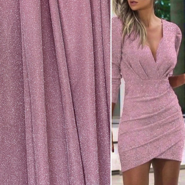 Pink Blush Lurex Glitter Fabric, Glimmer Pink Shimmer Fabric, Blush Pink Glitter Fabric for Dress, Blush Metallic Lurex