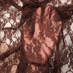 Brown Floral Lace Fabric by the Yard, Vintage Stretch Laces for Lingerie, 60" Wide Nylon Spandex, 80 GSM Mesh, Bridal & Newborn Photo Lace image 2
