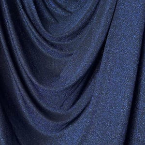 4 Way Stretch Royal Nylon Knit Lurex, Shimmery Dance Wear Fabric, Navy Blue Glittery Nylon Spandex By Yard, Premium Quality Material