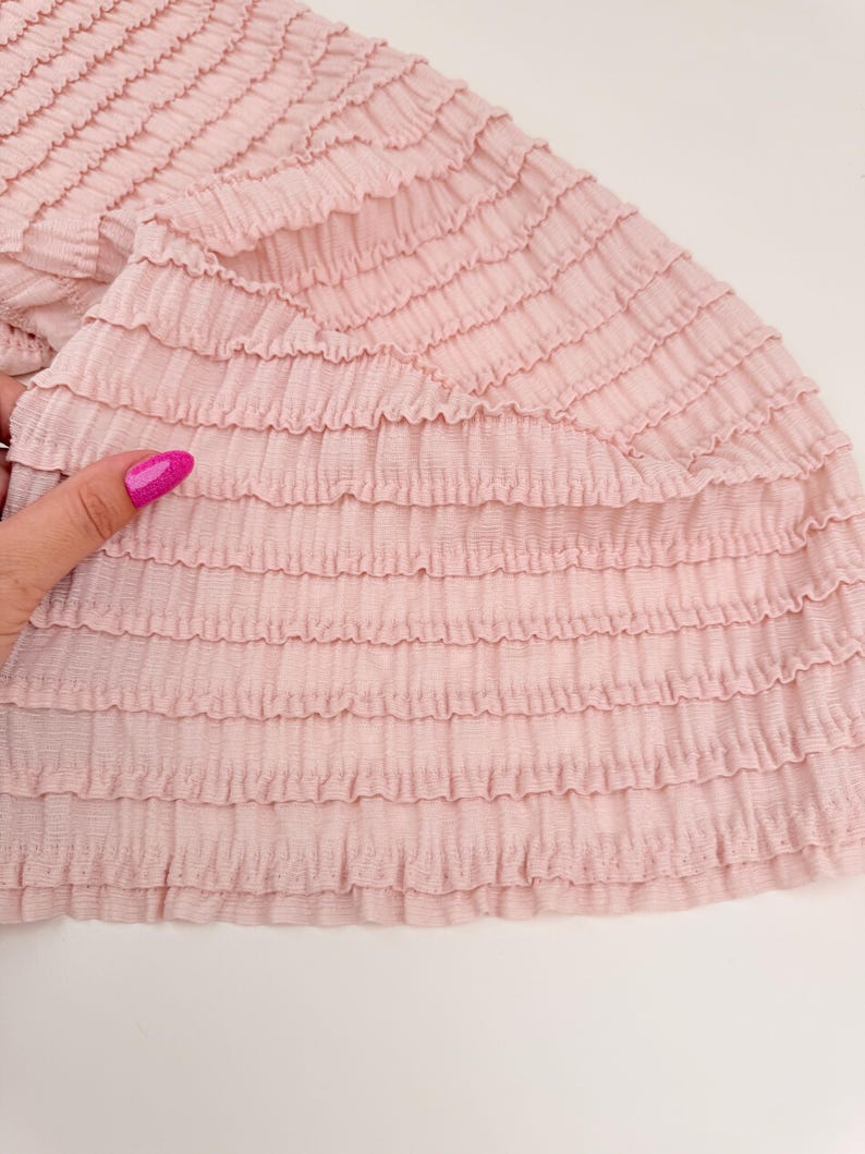 Dusty Pink Smocked Ruffle Knit Fabric by Yard, 4-way Stretch Shirred ...