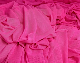 Tessuto Power Mesh rosa shocking elasticizzato in 4 direzioni, nylon spandex, Power Mesh da sposa tagliato su misura, tessuto morbido trasparente rosa neon, alta qualità, prezzo accessibile