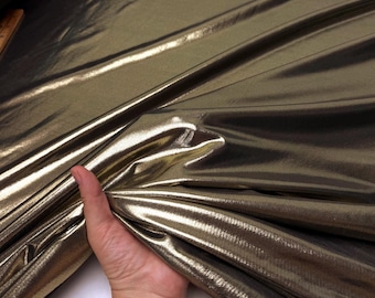 Metallic Gold Lame Foil Stretch Fabric by the Yard, Wet Look Shiny Apparel Fabric 220 GSM