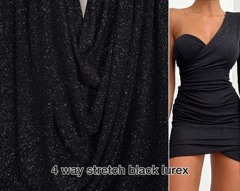 Lujosa tela de brillo Lurex negro elástica en 4 direcciones, brillo brillante cortado a medida para vestido, telón de fondo, cortinas Material de vestido de fiesta con brillo negro