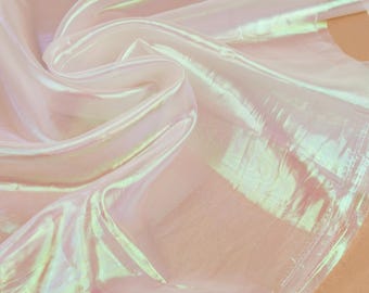 White Iridescent Organza Fabric by the Yard, Sheer Shimmer Fabric for Costumes, Bridal, Decor and Sewing