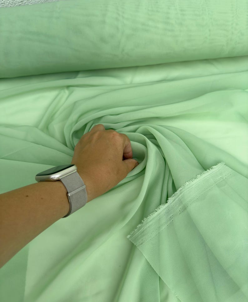 Sage Green Chiffon Fabric By Yard, Light Green Material Chiffon Sheer