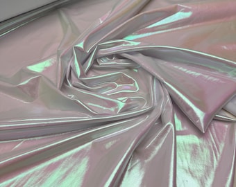 White Mermaid Iridescent Foil Fabric by Yard Shiny Stretch Holographic Material for Dancewear, Leggings Swimwear, Costumes, Crafts 60'w