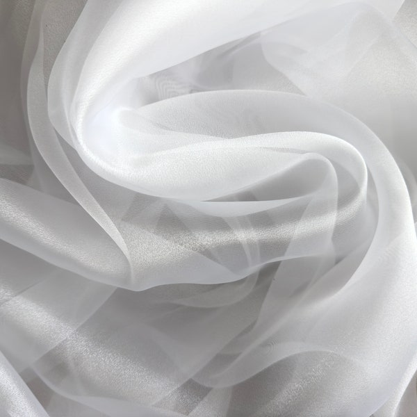 White Crystal Organza Fabric Sold by Yard, Lightweight Sheer Shiny for Bridal Apparel, Gowns Premium Quality White Organza Bows Fabric DYI