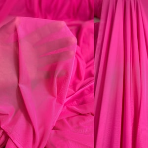 4 Way Stretch Hot Pink Power Mesh, Nylon Spandex, Bridal Power Mesh By Yard, Neon Pink Soft Sheer Fabric High Quality Affordable Price