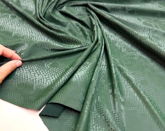 Green Snake Embossed Faux Leather Fabric, Stretch Upholstery, Costume Sewing