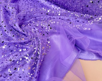 Purple Beaded Lace Fabric | Sequined Mesh, Bridal Gowns
