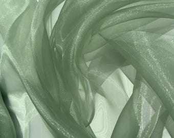 Sage Crystal Organza Fabric By the Yard, Shinny Green Organza Material for Wedding Wear, Evening Gowns, Event Decoration, Bows Making Fabric
