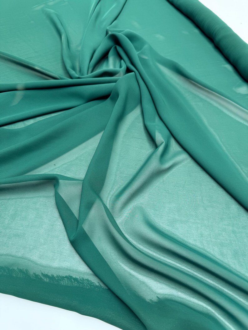 Grönt chiffongtyg på metervara Hunter Green Prisvärda tyger Brudchiffong Transparent Lätt Grönt chiffongtyg för klänningsslöjor Rosetter bild 8