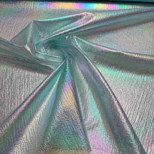 Turquoise Iridescent Organza Fabric by Yard, Sheer Hologram Shimmer Pastel Rainbow Material for Turquoise Dress, Gowns, Decorations DIY Craf