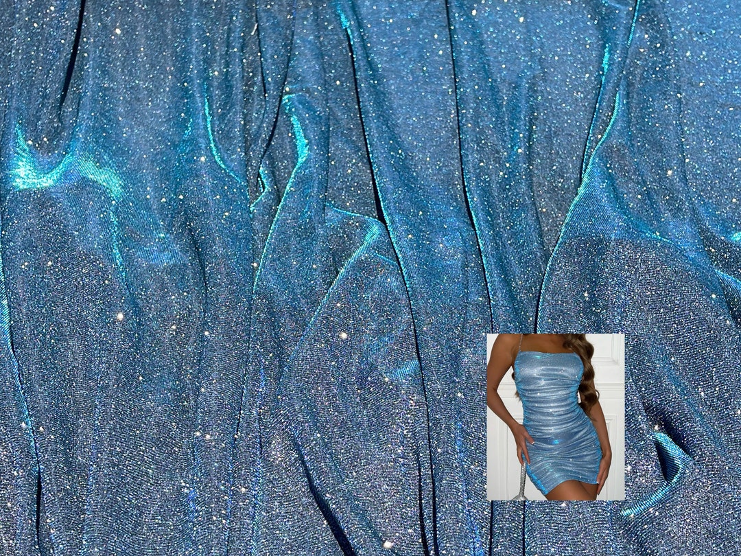 Slate Blue Foam Lurex Glitter Fabric by Yard, Fade Blue Sparkling Lurex ...