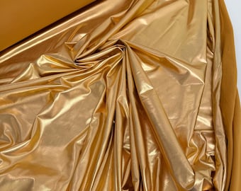 Metallic Gold Foil Spandex Lame Fabric by Yard Gold Lame Material, All Over Foil on Stretch Knit, for Dance Wear Costumes, Dresses, Leggings