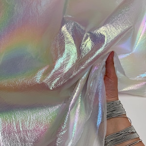 White Iridescent Organza Fabric by Yard, Sheer Bridal Shimmer Pastel Hologram Rainbow Material for Dress, Gowns, Decorations DIY Crafts 58'w