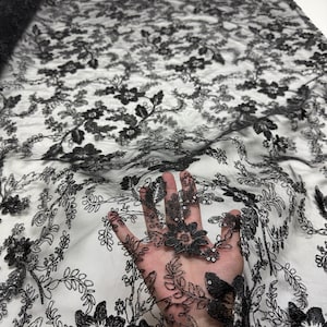 Black Sequin Floral Lace Eb3018