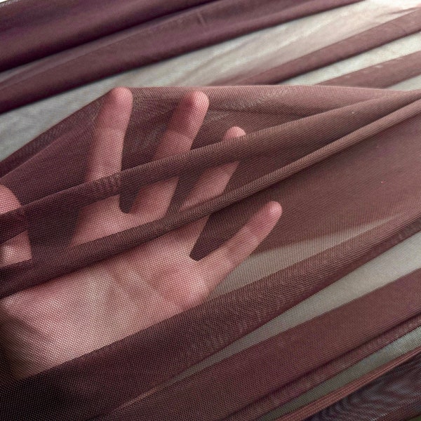 Dark Brown 4 way Stretch Power Mesh Nylon/Spandex Super Stretch, Bridal Power Mesh By Yard, Backdrop Soft Sheer Fabrics, Brown Illusion Mesh