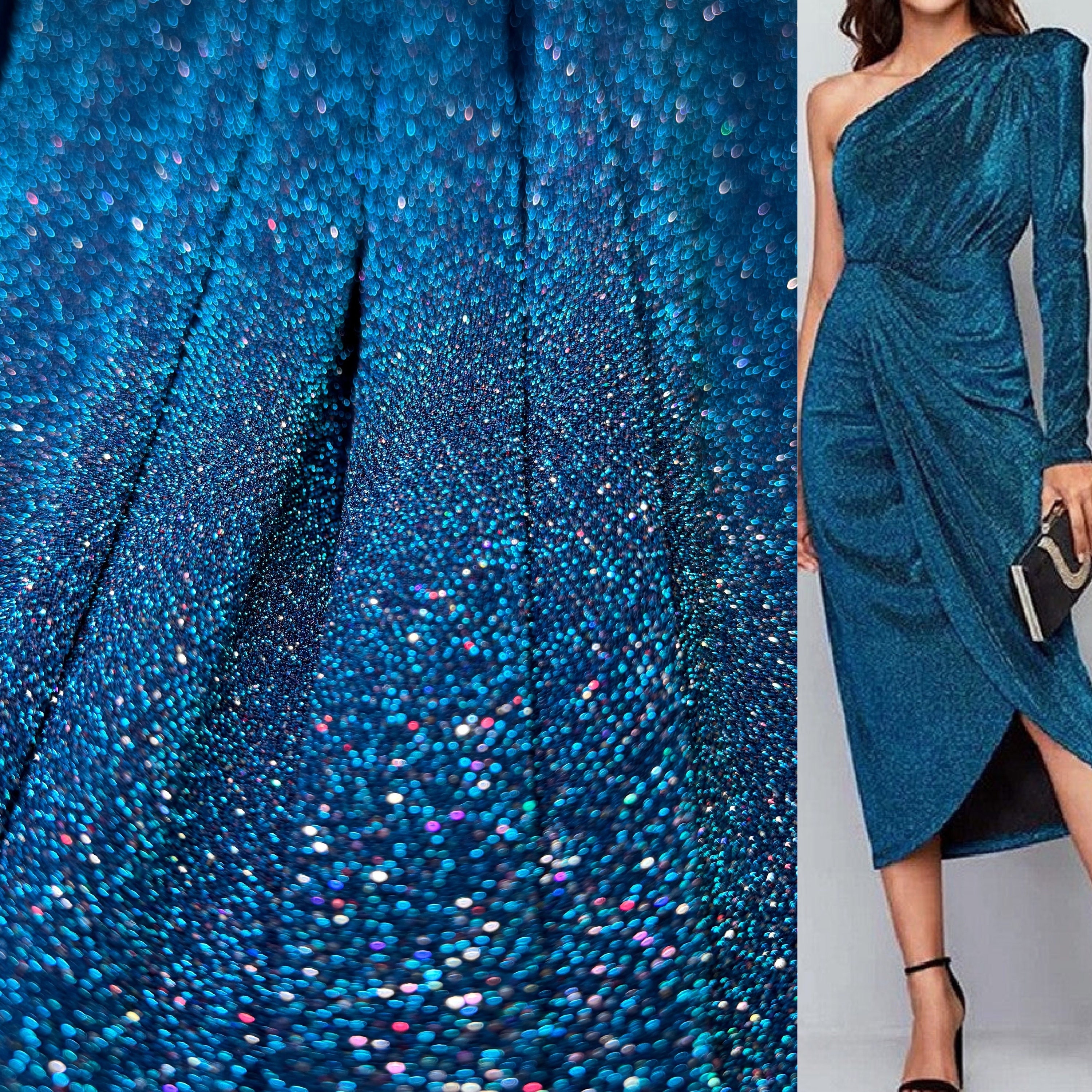 Turquoise 4 Way Stretch Lurex Fabric by the Yard Knit