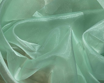 Mint Crystal Organza Fabric By the Yard, Green Organza, Light Green Organza, Glitter Organza Fabric, Soft Organza Fabric, Mint Sheer Fabric