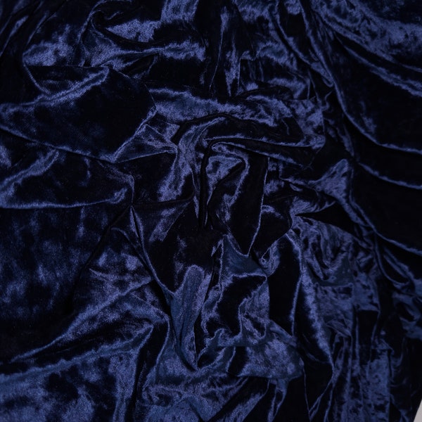 Navy Crushed Stretch Velvet Fabric by Yard, Navy Blue Stretch Material, Dark Blue Velvet with Spandex for Dresses, Bows, Backdrop Curtains