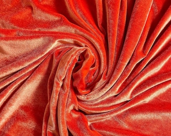 Orange Stretch Velvet Fabric, Polyester Spandex, 58/60" Wide, By The Yard