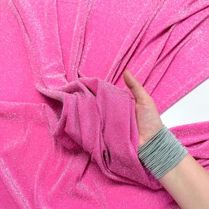 Candy Pink Lurex Spandex Fabric by Yard, Shimmer 4 way Stretch Fabric for Luxury Gowns Dresses, Backdrops Christmas Decoration Material 60&#39;&#39;