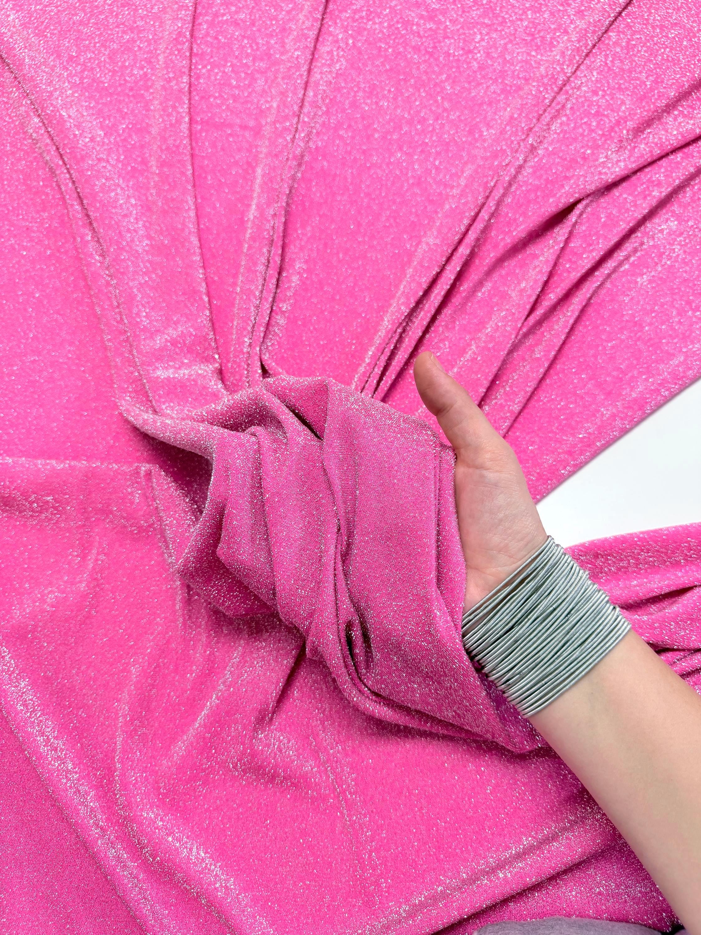 Candy Pink Lurex Spandex Fabric by Yard, Shimmer 4 way Stretch Fabric for Luxury Gowns Dresses, Backdrops Christmas Decoration Material 60''