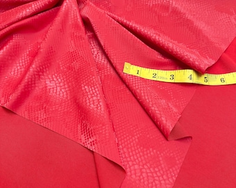 Red Snake Embossed Faux Leather Fabric, Stretch Snake Skin By The Yard Upholstery, Costumes, Bags, Dress Making, Jacket Material Korea Made