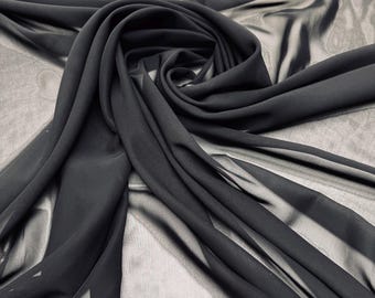 Svart chiffongtyg, säljs på gårdsmässa, genomskinligt tyg, svart skir chiffong 60” bred, silkeslent chiffongdraperi, svart skir chiffongmaterial
