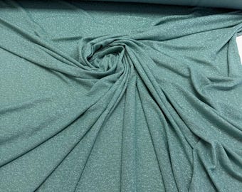 May include: A teal green fabric with a subtle sparkle. The fabric is soft and has a slight stretch.