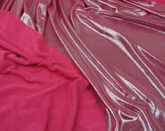 Fuchsia Metallic Slinky Fabric by the Yard, Shiny 4-Way Stretch Material for Dance Costumes, Prom Gowns, Pageants and Stage Décor