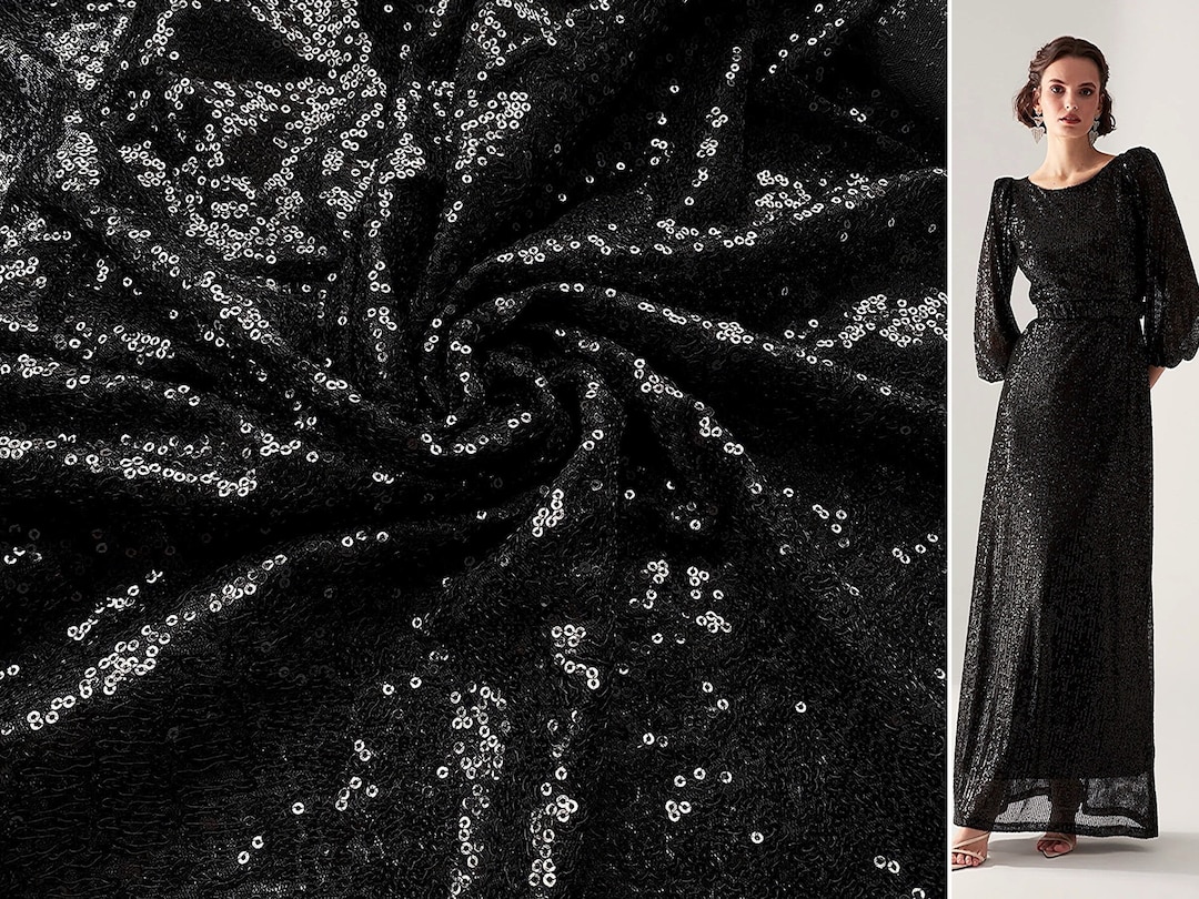 Black Sequin Fabric, Black Full Sequin Fabric, Glitz Full Sequins on