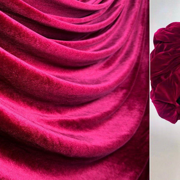 Burgundy Stretch Velvet Fabric, Spandex Soft Velvet Fabric-Solid, for Pillows, Scrunchies, Drapes, Dresses, Decorations Premium Quality