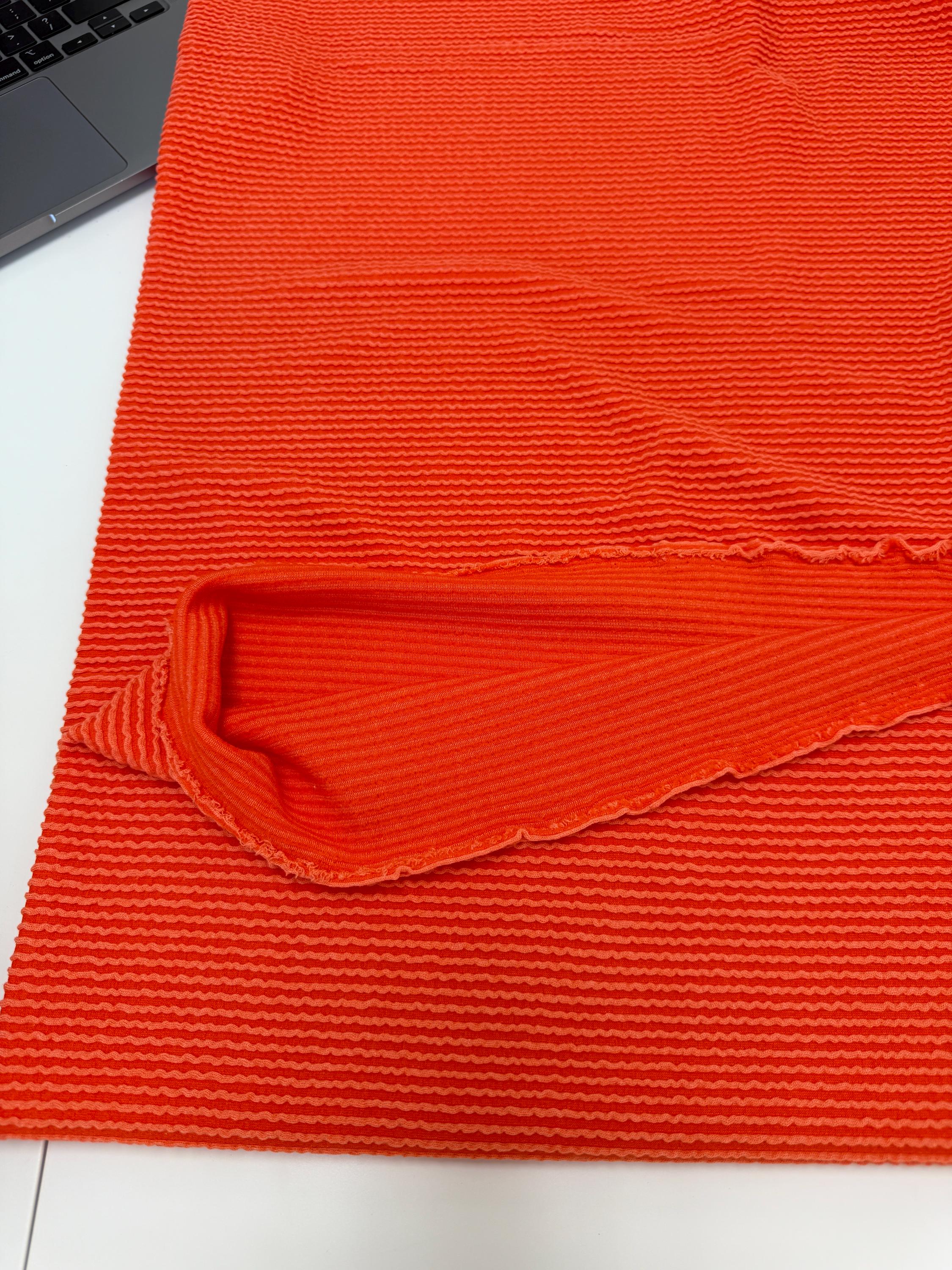 Orange Ribbed Waved Knit Fabric, 4 Way Stretch Curly Rib, Luxury Orange ...