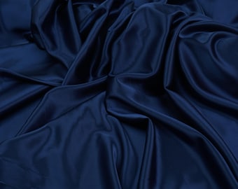 Navy Blue Silky Satin Fabric by the Yard, 60” Light Stretch for Formalwear & Decor