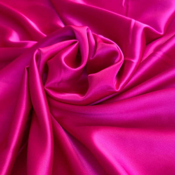 Luxury Fuchsia Stretch Satin Fabric, Vibrant Fuchsia Satin Ideal for Dresses, Gowns, and High-End Fashion, Premium Satin Spandex Blend