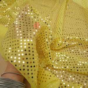 Butter Yellow Confetti Dot Sequin Fabric by the Yard | 3mm Metallic Mesh Sparkle Fabric for Party Decor, Costumes & Crafts