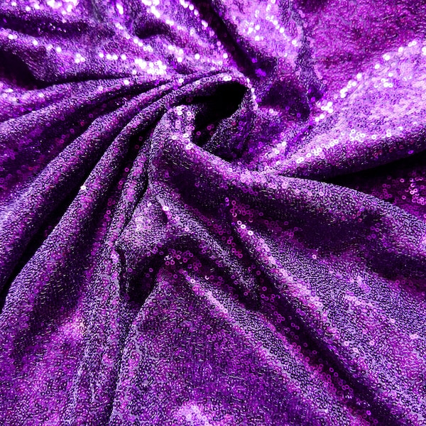 Purple Sequin Tulle Fabric, Violet Sequin Embroidered Mesh Fabric, Sparkly Purple Mesh By Yard for Gowns, Backdrops Wedding Event Decoration