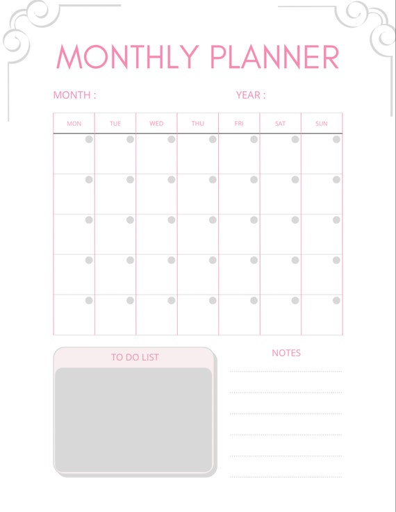 Printable Blank Calendar 2 Color Options Digital Download - Etsy